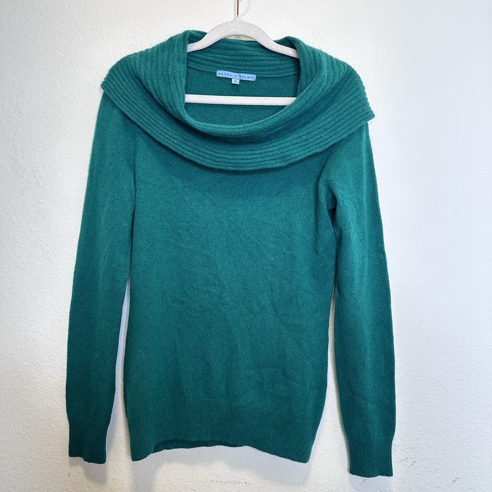 Antonio Melani Cowl Neck Pullover Sweater 100%‎ Cashmere Sz S Green Preppy Fem